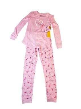 Girls Pink Long Sleeve Gymnastics Pajama Set  Ballerina Print  Elastic Waist 10